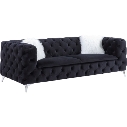 Phifina Sofa in All Over Tufted Black Velvet