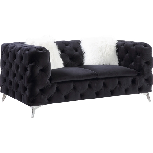 Phifina Loveseat in All Over Tufted Black Velvet