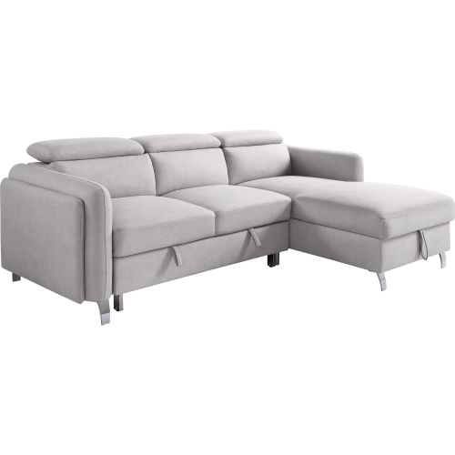 Reyes Sectional Sofa w/ Sleeper & Storage Chaise in Beige Nubuck