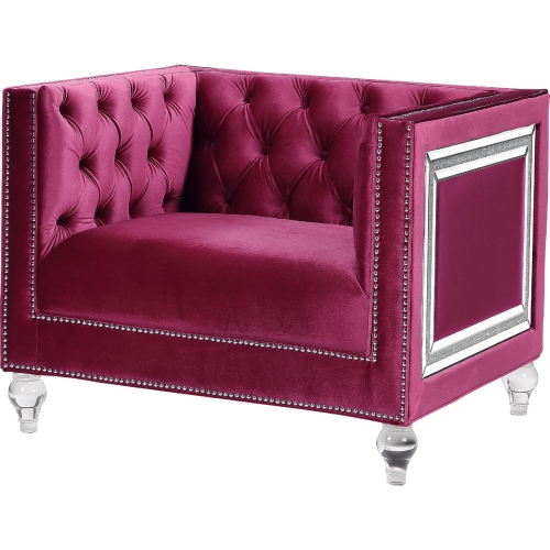 Heibero Accent Chair in Tufted Burgundy Velvet, Mirror & Acrylic