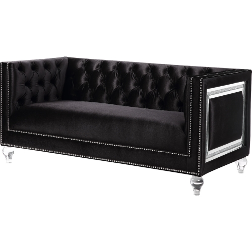 Heibero Loveseat in Tufted Black Velvet, Mirror & Acrylic