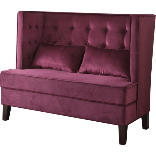 Olesia Wingback Settee w/ 2 Pillows in Tufted Magenta Fabric