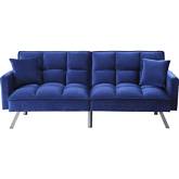 Mecene Adjustable Sleeper Sofa in Tufted Blue Velvet