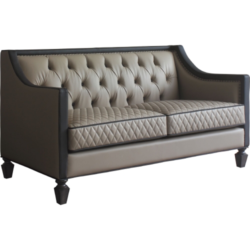 House Beatrice Loveseat in Tan & Black Leatherette