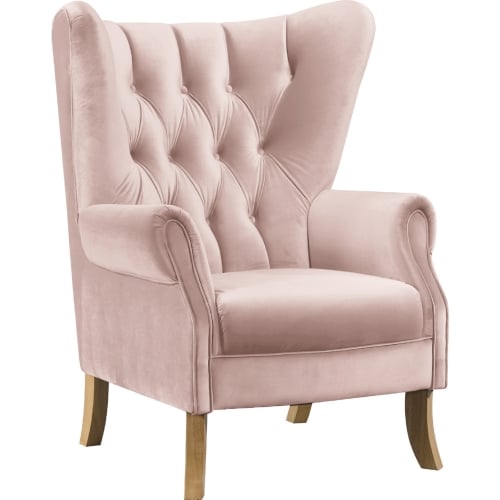 Adonis Wingback Accent Chair in Tufted Blush Pink Velvet