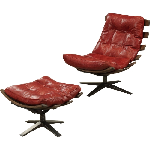 Gandy Accent Chair & Ottoman in Red Top Grain Leather