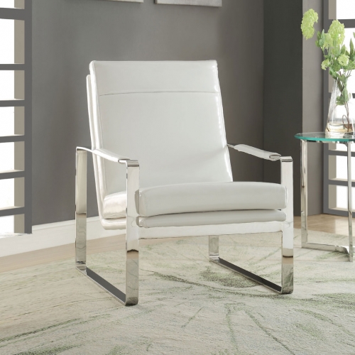 Rafael Accent Chair in White Leatherette & Stainless Steel