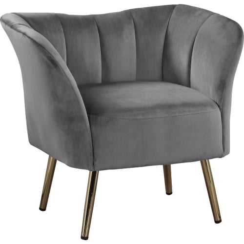 Reese Accent Chair in Channel Tufted Gray Velvet & Gold