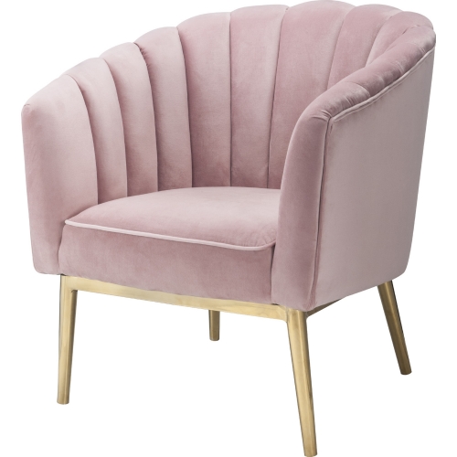 Colla Accent Chair in Channel Tufted Blush Pink Velvet & Gold