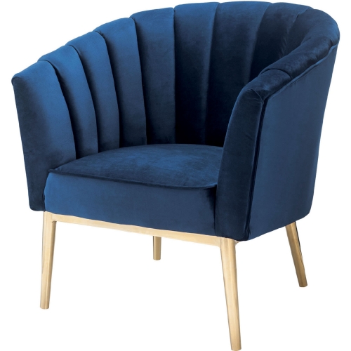 Colla Accent Chair in Channel Tufted Midnight Blue Velvet & Gold