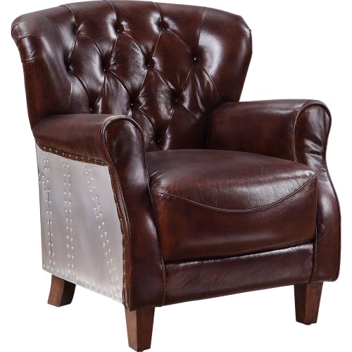 Brancaster Accent Chair in Vintage Brown Top Grain Leather & Aluminum