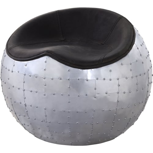 Brancaster Ottoman in Antique Ebony Top Grain Leather & Aluminum