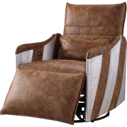 Qalurne Swivel Power Recliner in 2 Tone Mocha Top Grain Leather & Aluminum