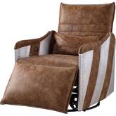 Qalurne Swivel Power Recliner in 2 Tone Mocha Top Grain Leather & Aluminum