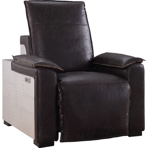 Nernoss Power Motion Recliner in Dark Grain Brown Leather & Aluminum