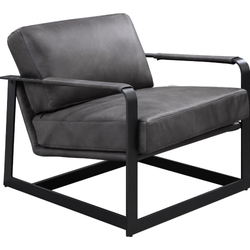 Locnos Accent Chair in Gray Top Grain Leather & Black Metal