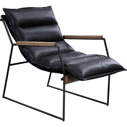 Luberzo Accent Chair in Distressed Espresso Top Grain Leather & Matt Iron