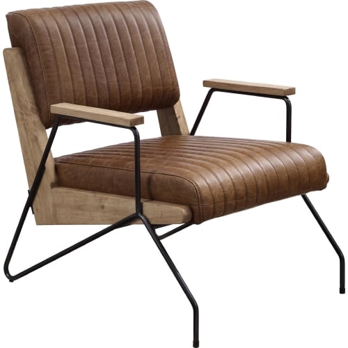 Eacnlz Accent Chair in Cocoa Top Grain Leather, Wood & Metal