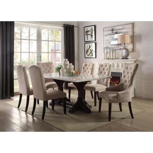 Gerardo 72" Dining Table in White Marble & Weathered Espresso