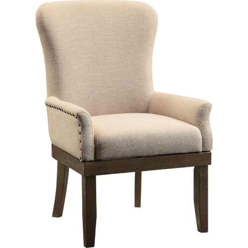 Landon Dining Arm Chair in Beige Linen & Salvage Brown