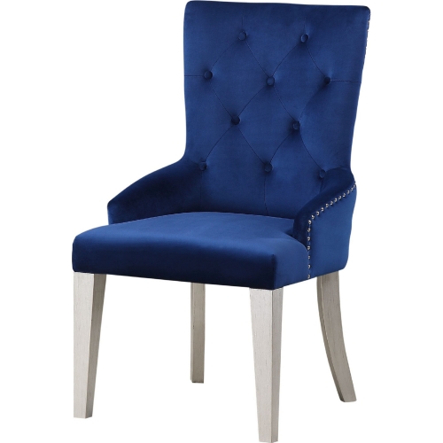 Varian Dining Chair in Antique Platinum & Blue Fabric