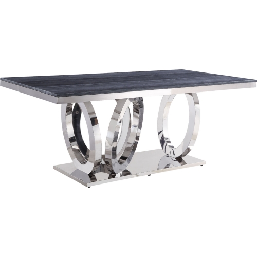 Nasir 79" Dining Table in Gray Faux Marble & Mirrored Silver