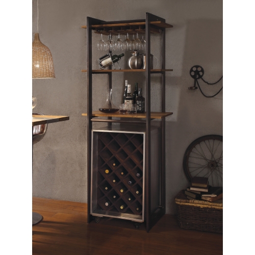 Brancaster Bar with Stemware Rack in Oak & Antique Black