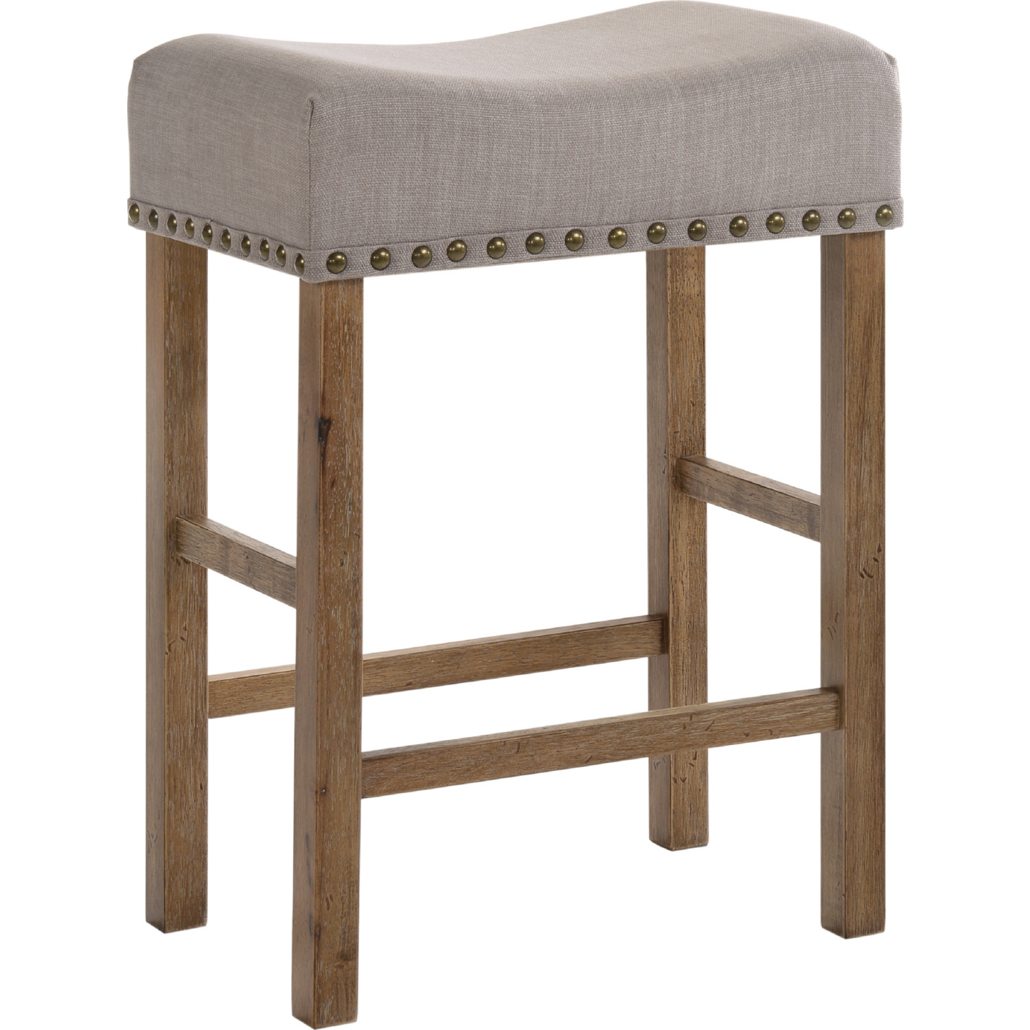 Acme 70833 Martha Ii Counter Stool In Tan Linen Weathered Oak Set Of 2