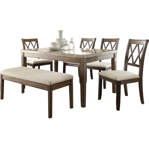 Claudia Dining Table in White Marble & Salvage Brown