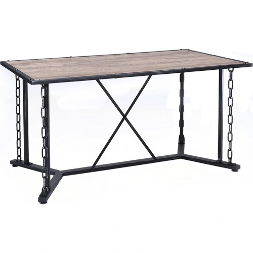 Jodie 60" Dining Table in Rustic Oak & Antique Black Metal