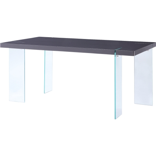 Noland 66" Dining Table in High Gloss Gray & Glass