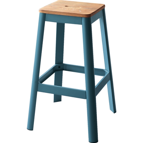 Jacotte Bar Stool in Natural Pine & Teal Steel