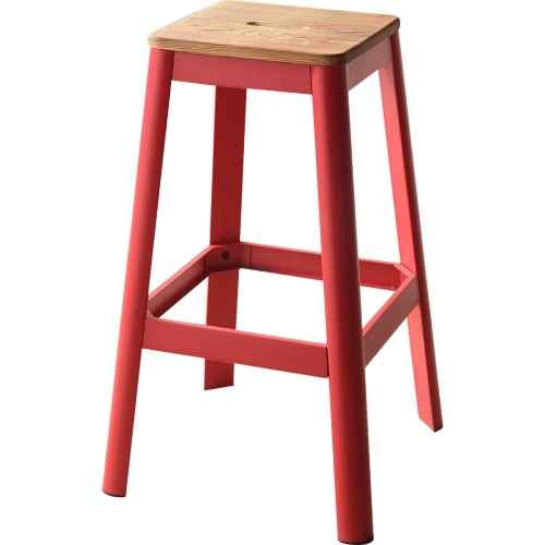 Jacotte Bar Stool in Natural Pine & Red Steel