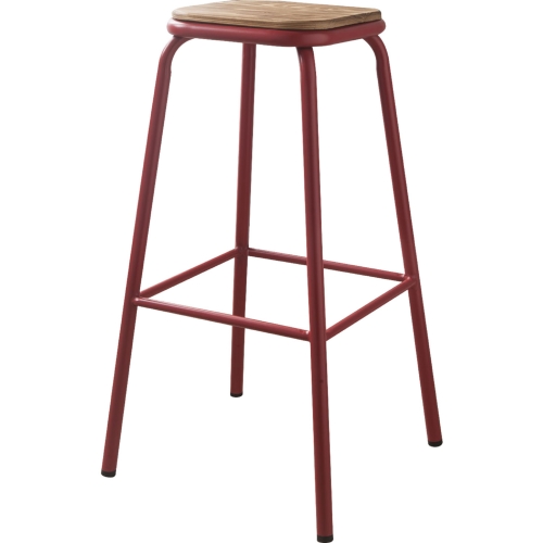 Scarus Bar Stool in Natural Pine & Red Metal (Set of 2)