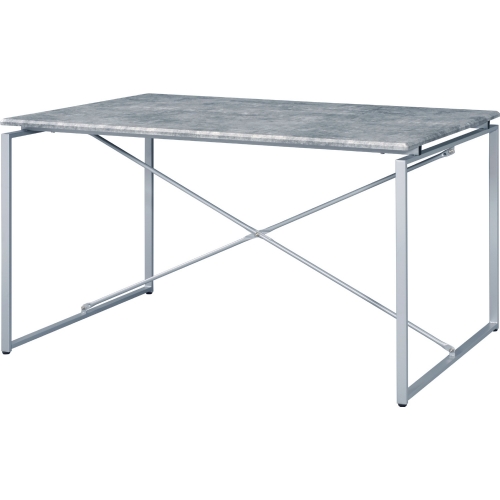 Jurgen 47" Dining Table in Faux Concrete & Silver