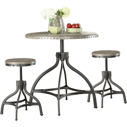 Fatima 3 Piece Adj Counter Height Dining Set in Gray Oak