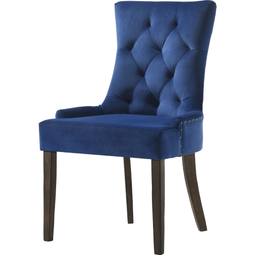 Farren Dining Chair in Tufted Blue Velvet & Espresso (Set of 2)