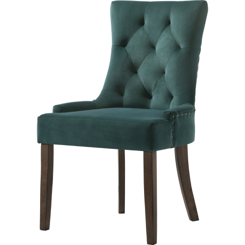 Farren Dining Chair in Tufted Green Velvet & Espresso (Set of 2)