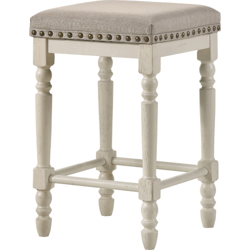 Tasnim Counter Stool in Tan Fabric & Antique White (Set of 2)