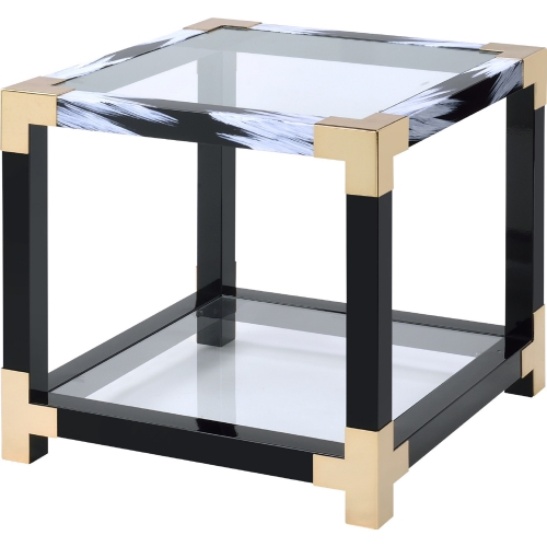 Lafty End Table in White, Black, Gold & Glass