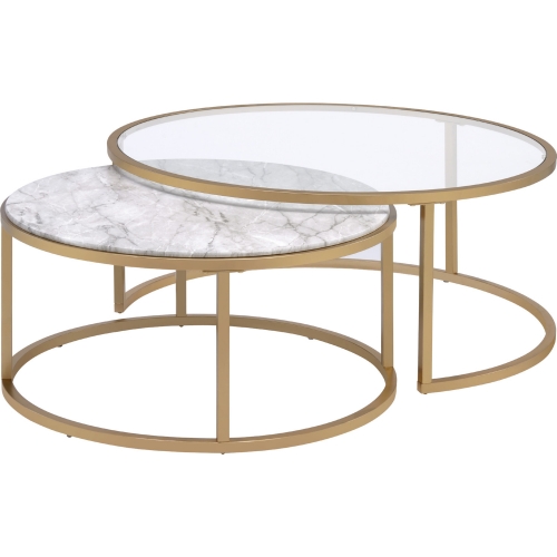 Shanish 2 Piece Nesting Table Set in Faux Marble & Gold