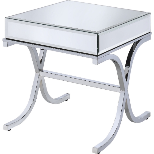 Yuri End Table in Mirrored Top & Chrome