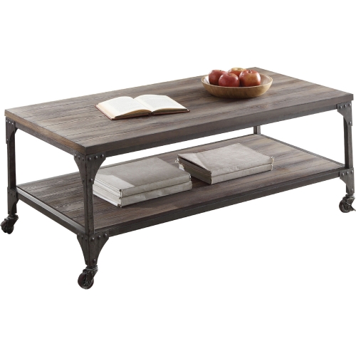 Gorden Coffee Table in Weathered Oak & Antique Nickel