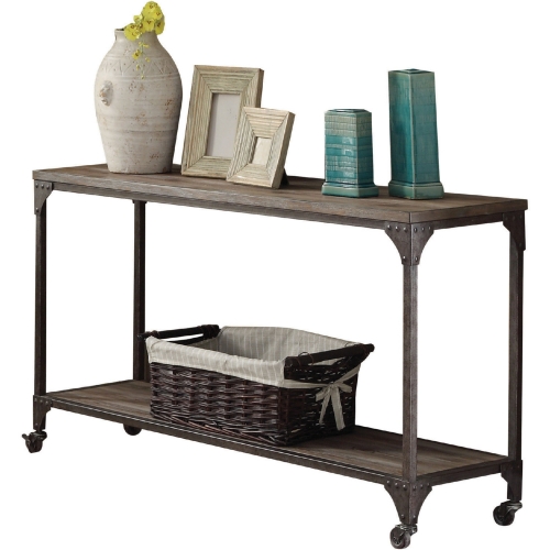 Gorden Sofa Table in Weathered Oak & Antique Nickel