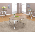 Malai Coffee & 2 End Table Set in Weathered Light Oak & Chrome