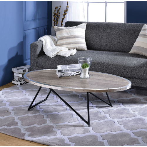 Allis Coffee Table in Weathered Gray Oak & Metal