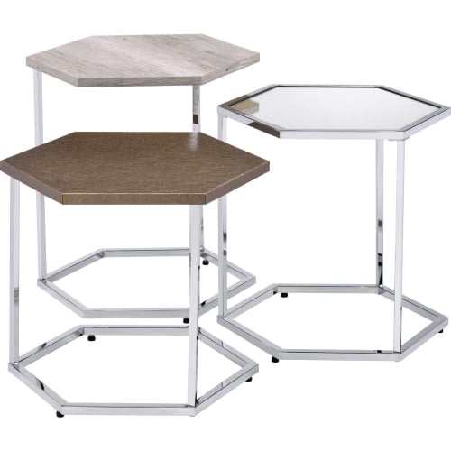 Simno Nesting Tables in Glass, Taupe, Gray Washed & Chrome