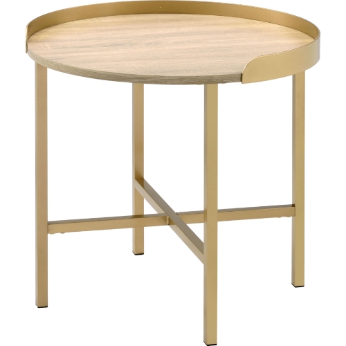 Mithea End Table in Oak Finish & Gold Metal