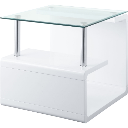 Nevaeh End Table, Clear Glass & White High Gloss Finish