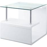 Nevaeh End Table, Clear Glass & White High Gloss Finish